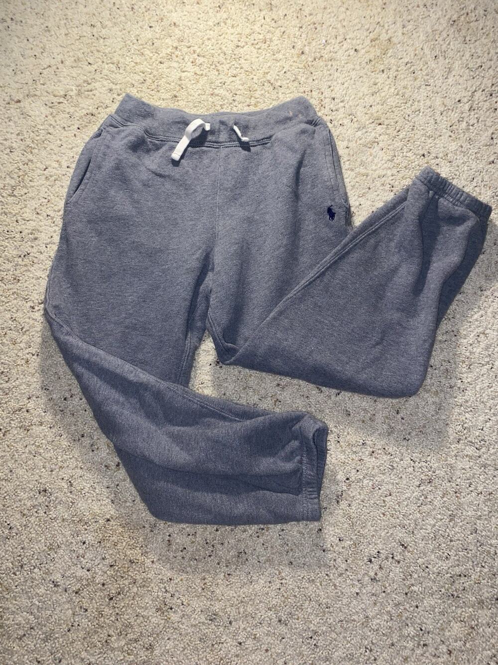Polo Ralph Lauren Boys Medium 10 12 Gray Fleece Jogger Sweatpants Pony Logo